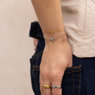 silver and gold dainty anti tarnish  heart bracelet stack