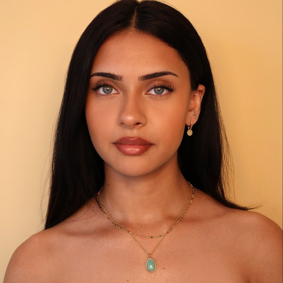 sun huggie hoop earrings with necklace layering