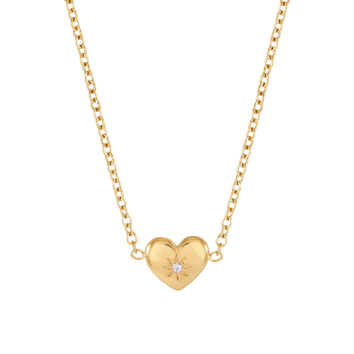 Gold heart-shaped necklace with a small diamond 