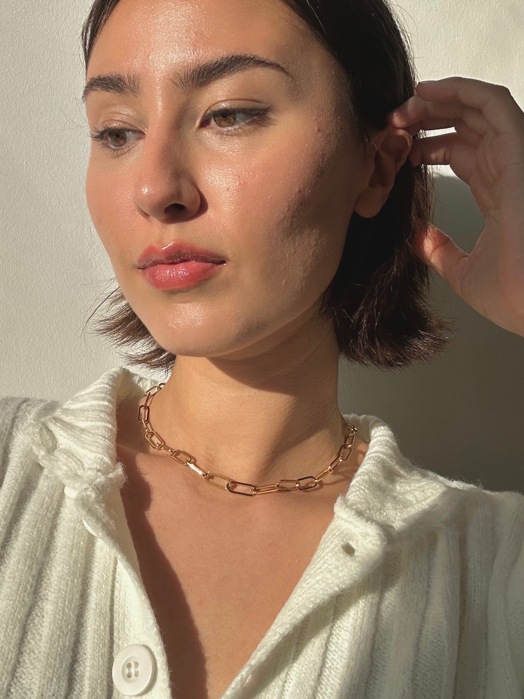 gold short layering chain necklace 