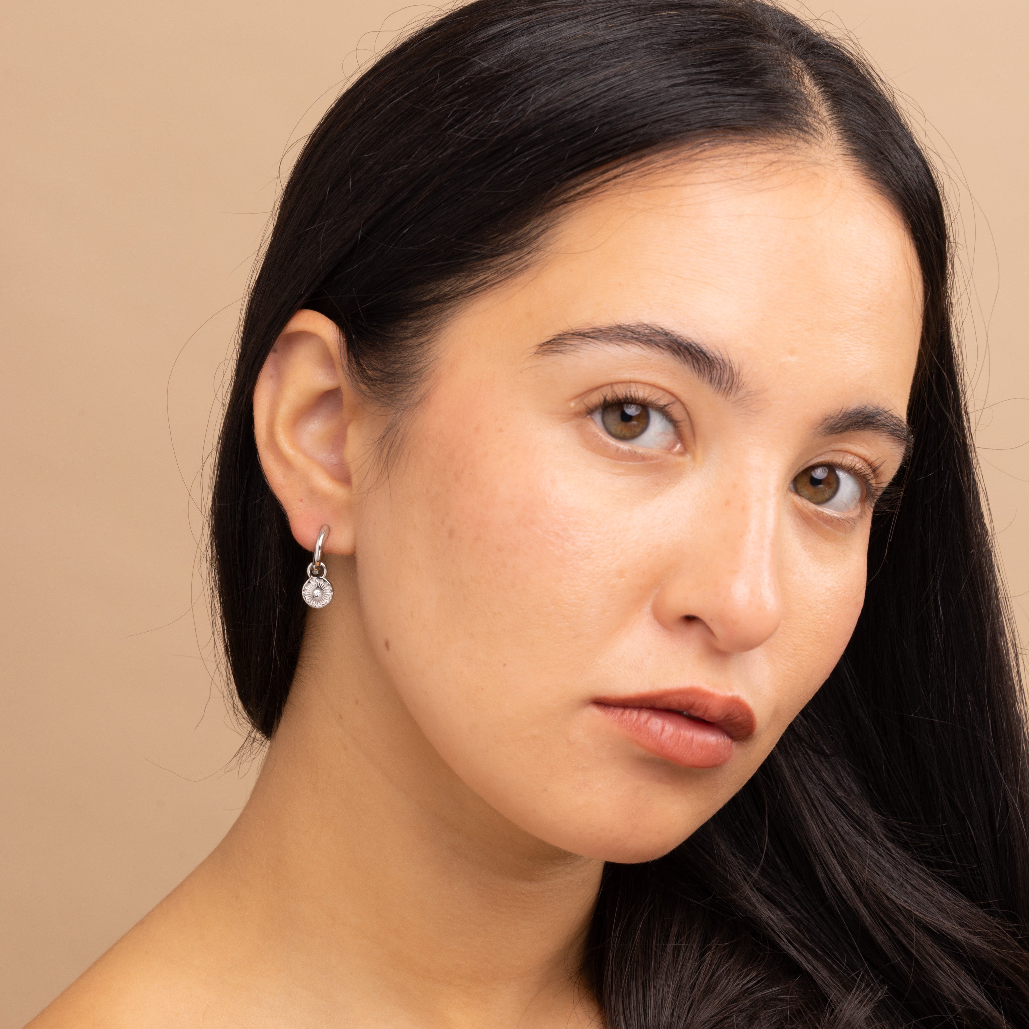 silver charm hoop earrings with removable charm