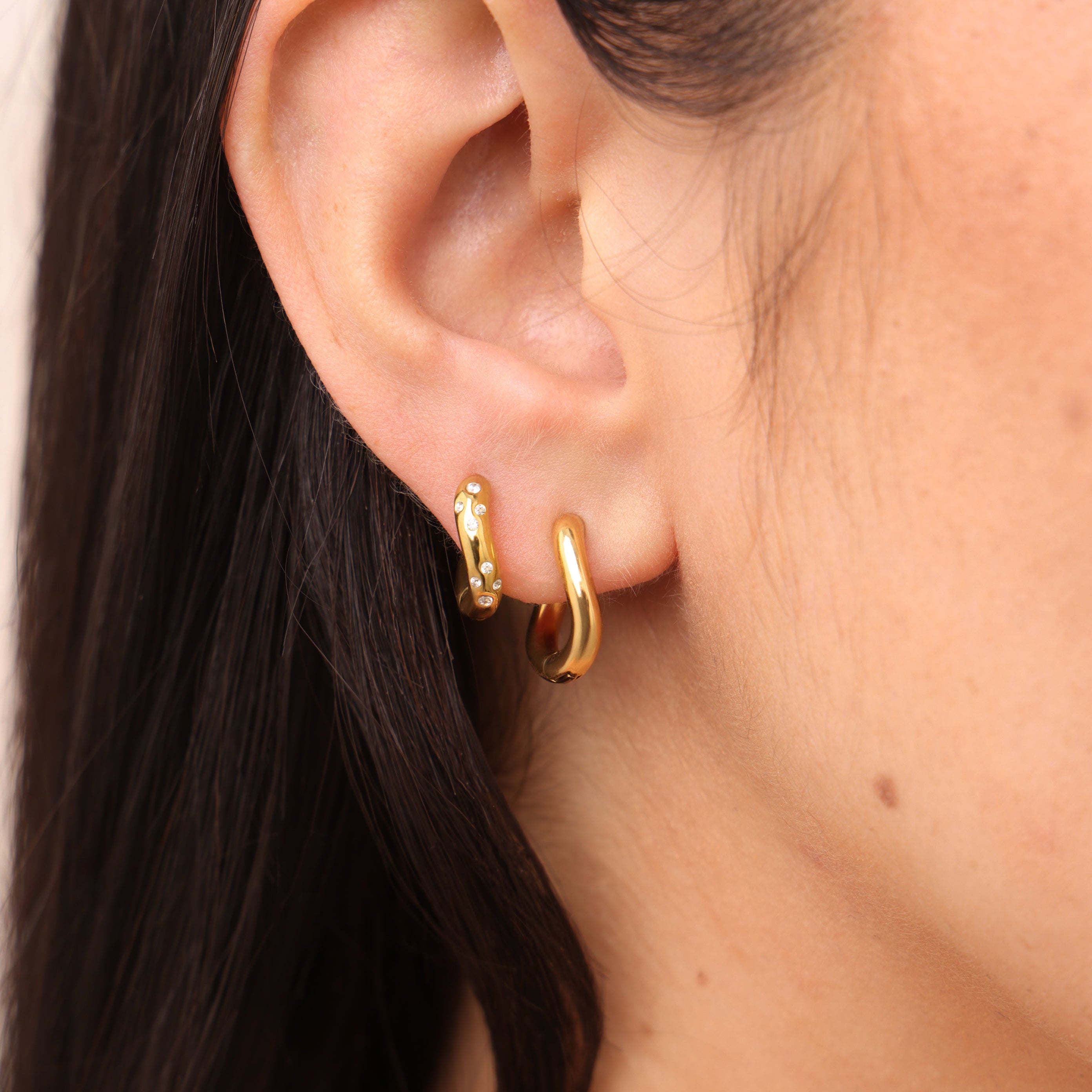 waterproof wave huggie hoop earrings stack 